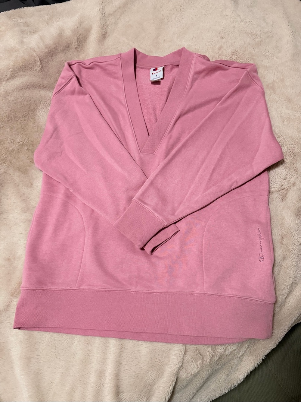 Champion Women's Rose Pink V-Neck Pullover Sweatshirt